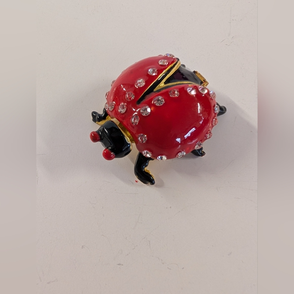 Ring Box Red and Black Ladybug  Rhinestones Ring Box.